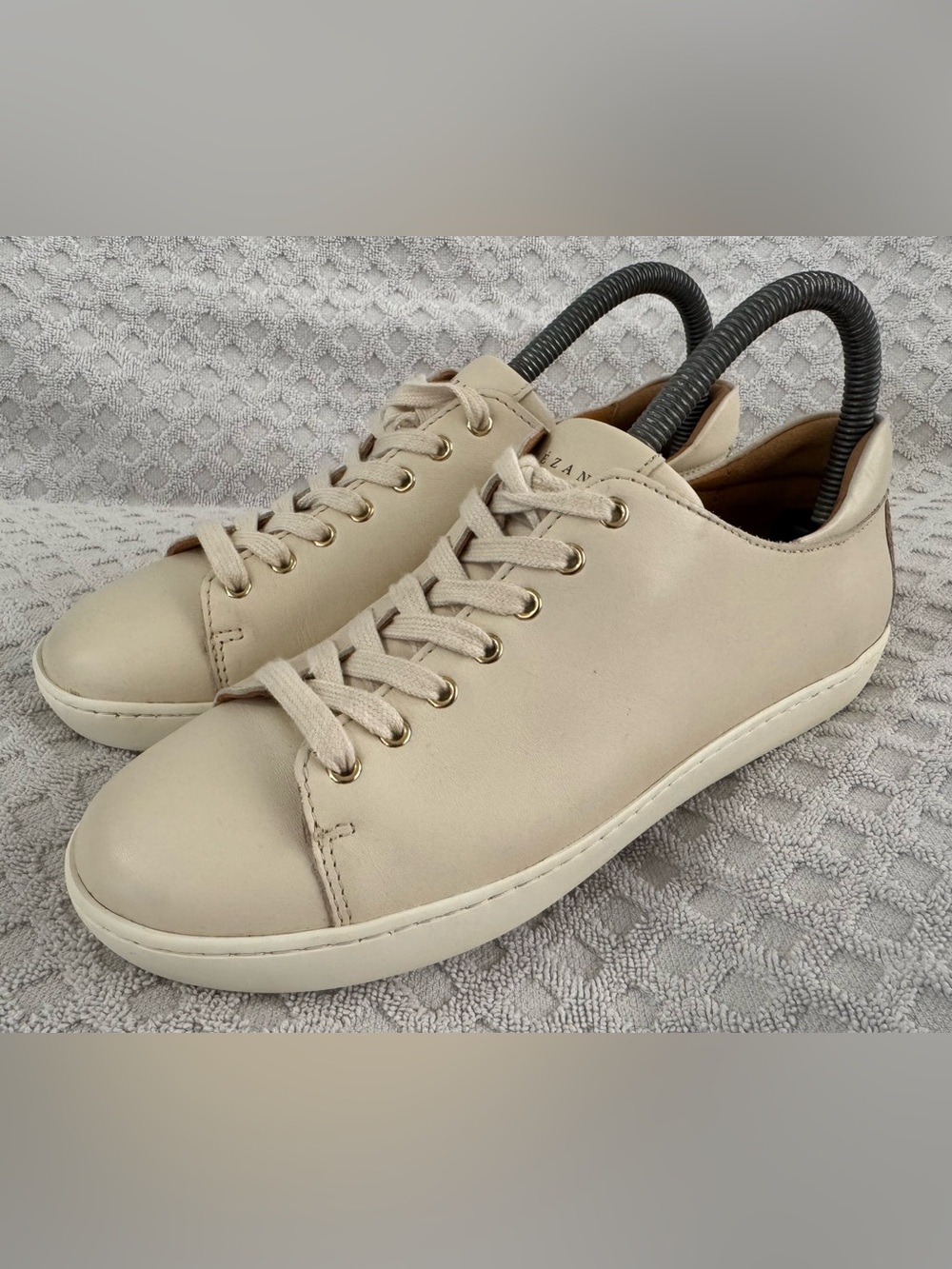 Sezane Jack Lace Up Sneakers Ecru Smooth Leather Womens 39 US 8 UK 6 Retail $170